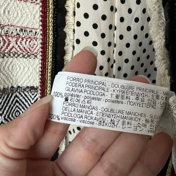 Zara Boucle Tweed Embellished Sequin Fringe Striped Open Jacket Size S - Picture 6 of 8